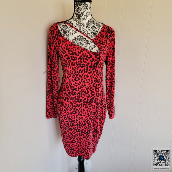Boohoo Animal Print Cutout Mini Bodycon Dress - Picture 1 of 3